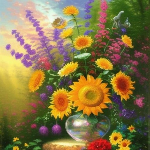 Heart Vase with Sunflowers in Ethereal Fantasy Style