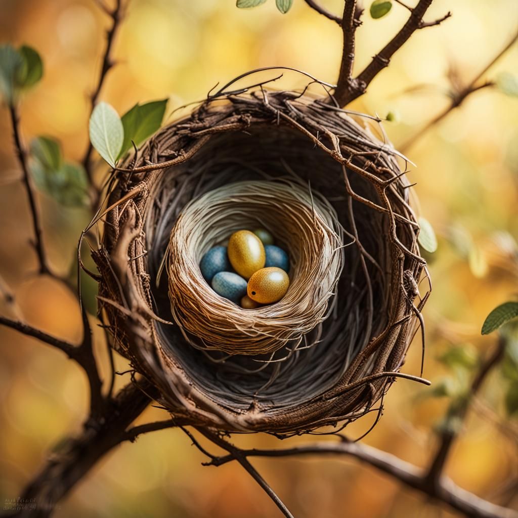 Delicate Bird's Nest: Surreal Macro Shot in Digital Art
