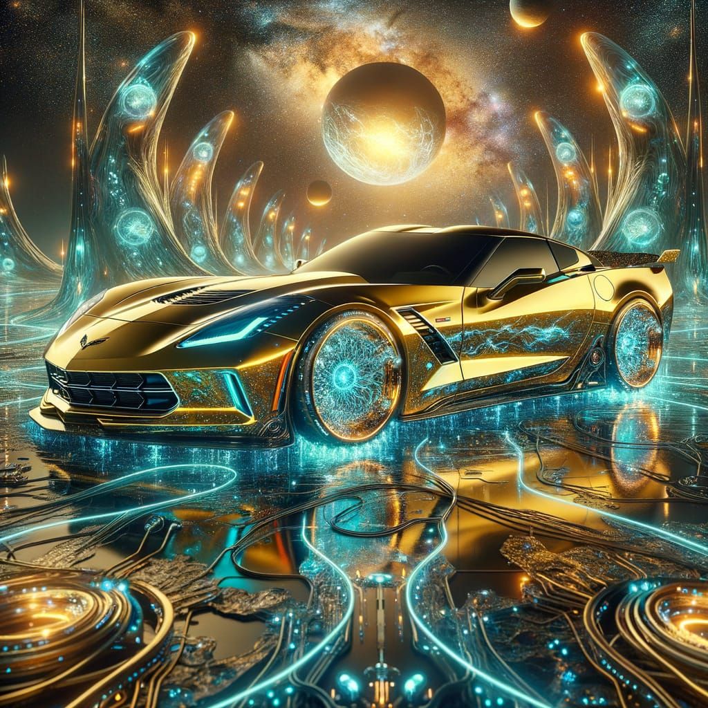 Golden Cosmic Corvette: Retrofuturistic Speedster in Sci-Fi ...