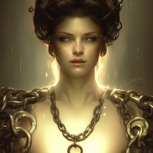 Angry Woman in Chains: Hyperdetailed Concept Art