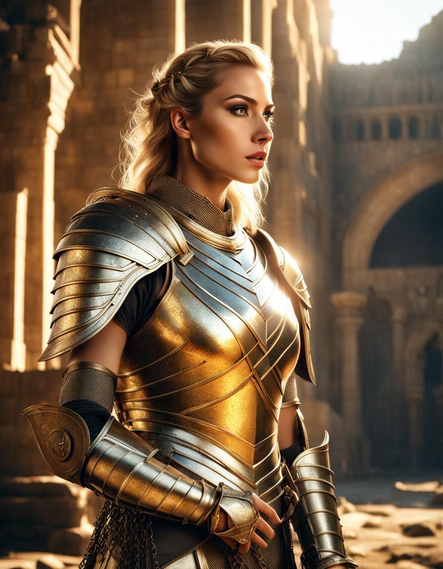 Gold Armored Knight in Ancient Ruins