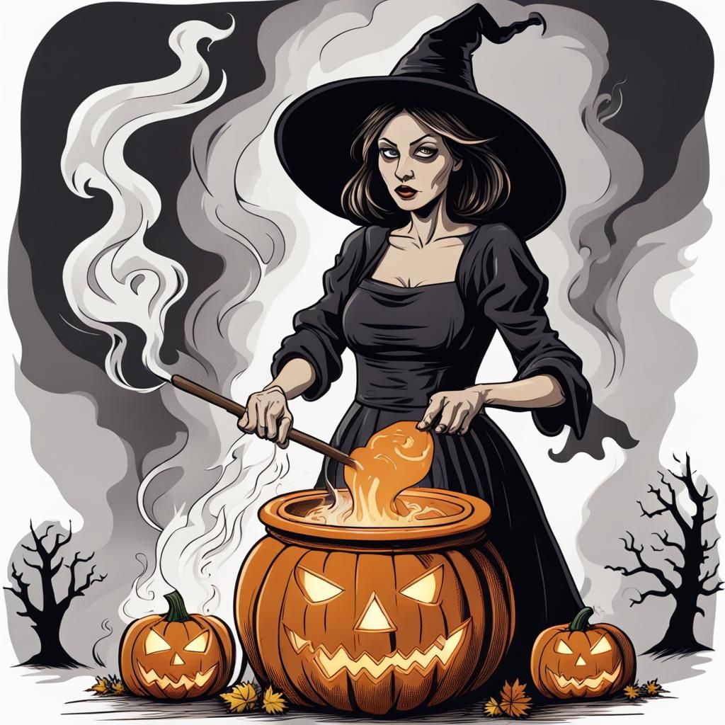 Halloween Pumpkin Carving: Witch Brewing Potion