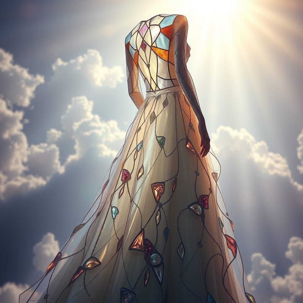 Ethereal Glass Gown with Crystal and Stained Glass Details