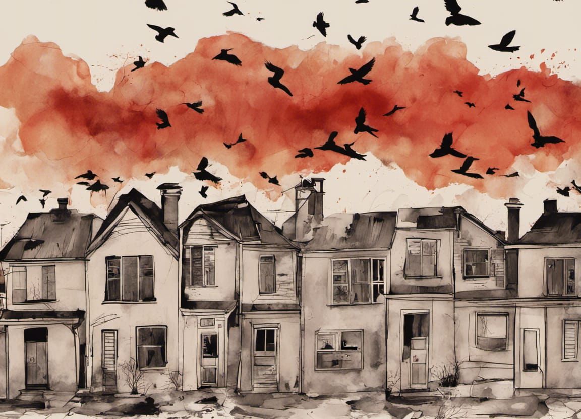 Ink Homes Under Golden Sky