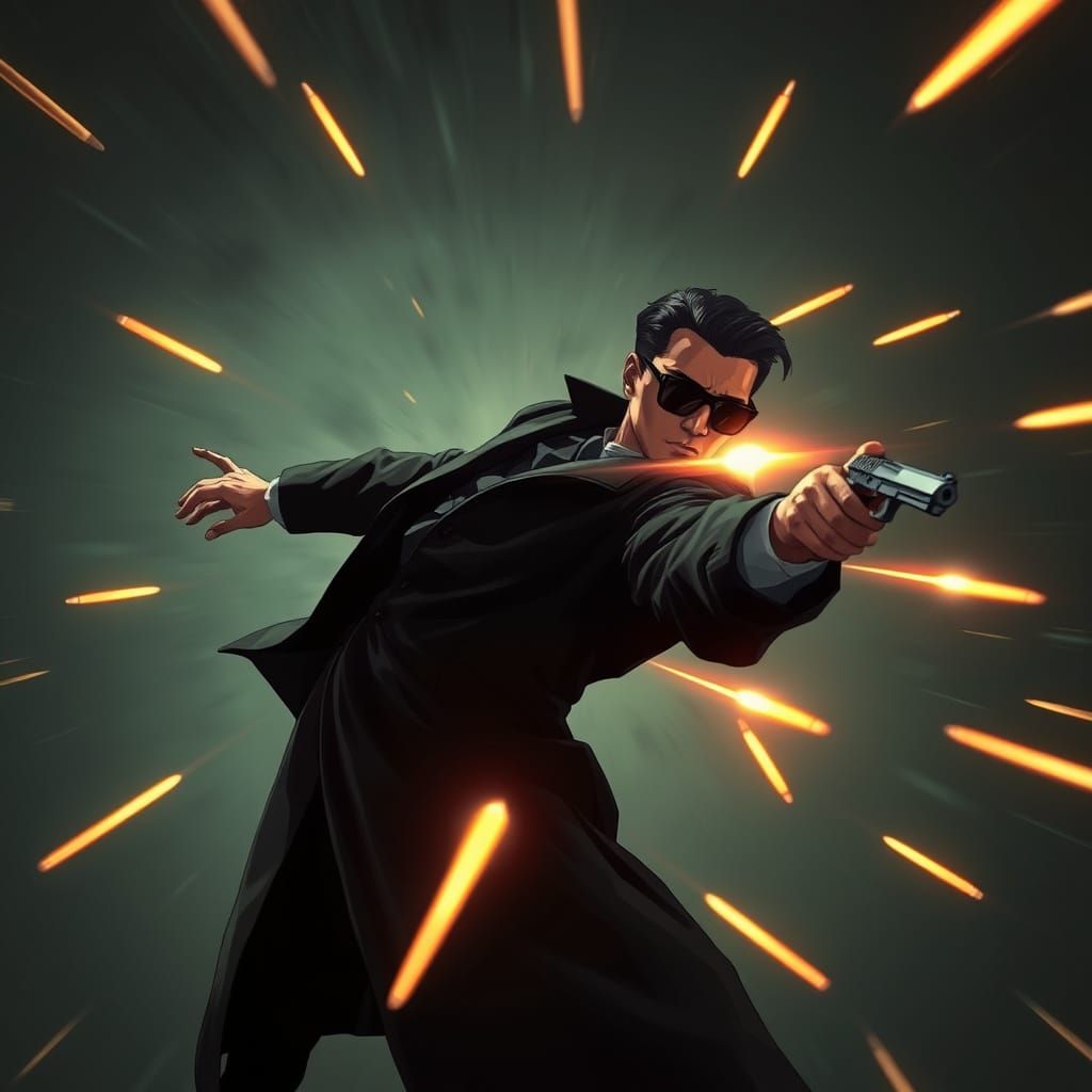 Time Slows Down as a Dapper Man Dodges Bullets in a Cyberpun...