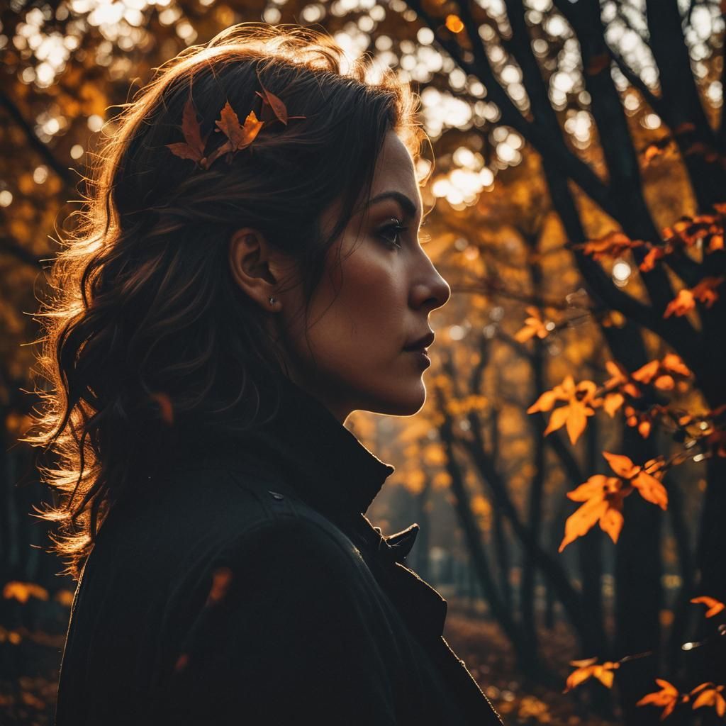 Autumn Silhouette: High Contrast Double Exposure Portrait