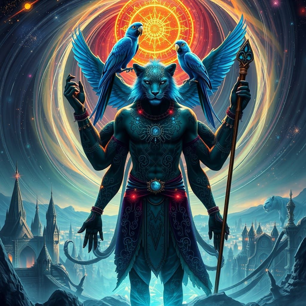 Ethereal Leopard Shaman in Cosmic Time Vortex