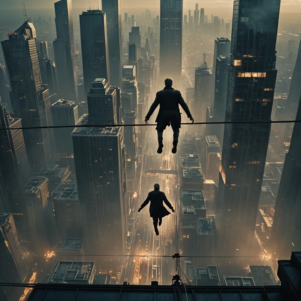 High-Wire Walker in Noir Film Still