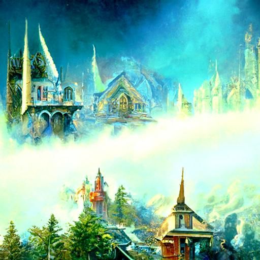Ethereal Fantasy Scene in Thomas Kinkade Style