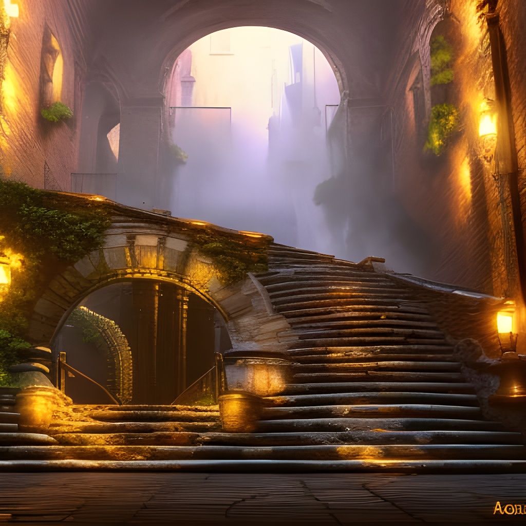 Cinematic Steampunk Staircase Concept Art in 8K