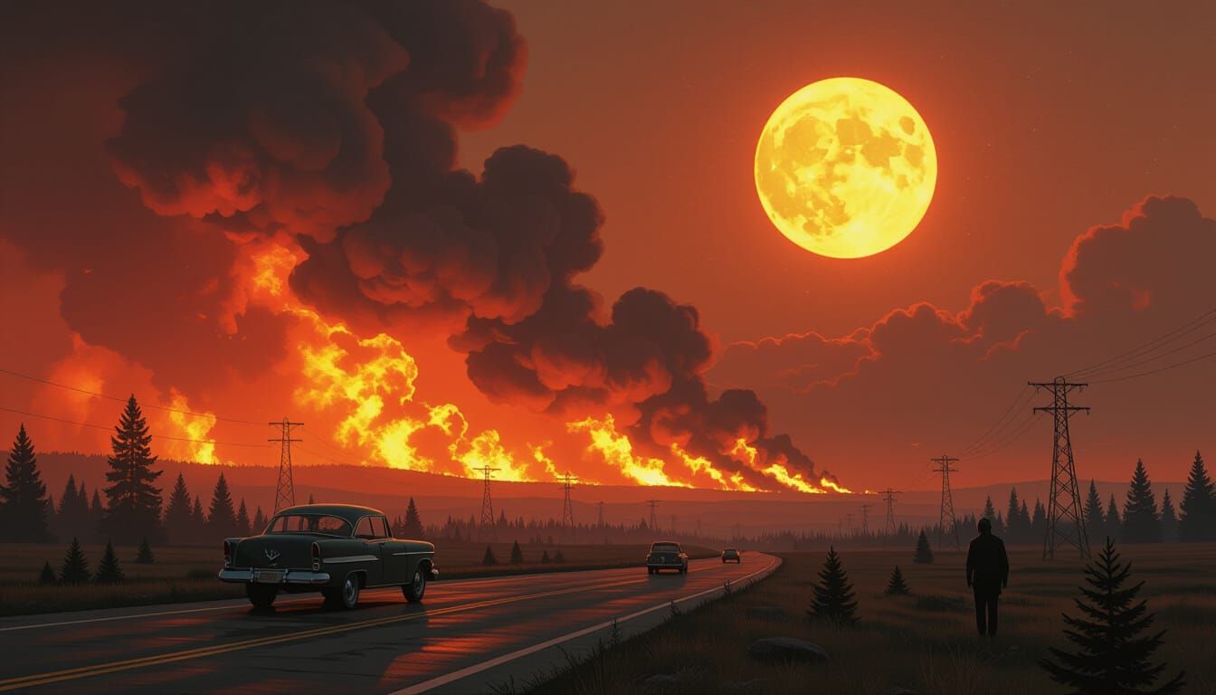 Dystopian Wildfire Landscape in Apocalyptic Style