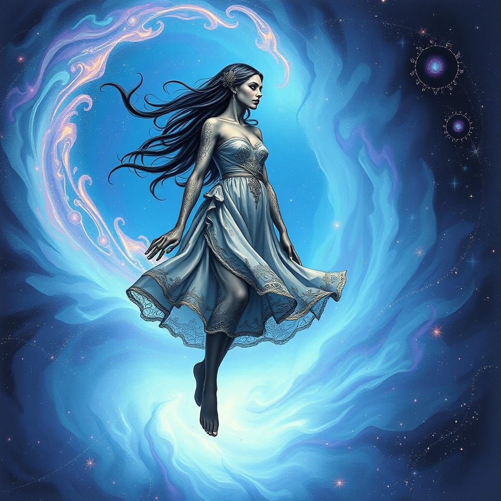 Majestic Figure Defies Gravity in Vibrant Cosmic Scene