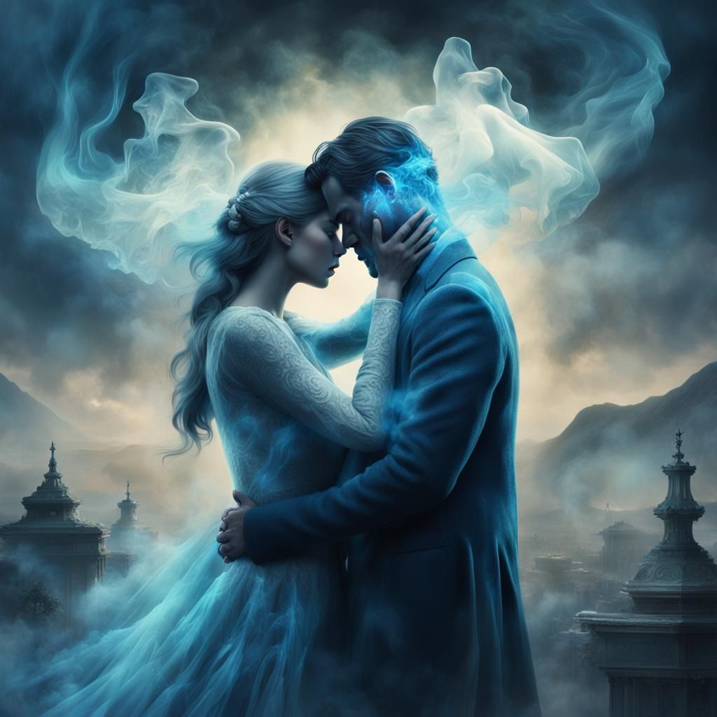 Man Embracing Ghostly Woman in Dramatic Digital Painting