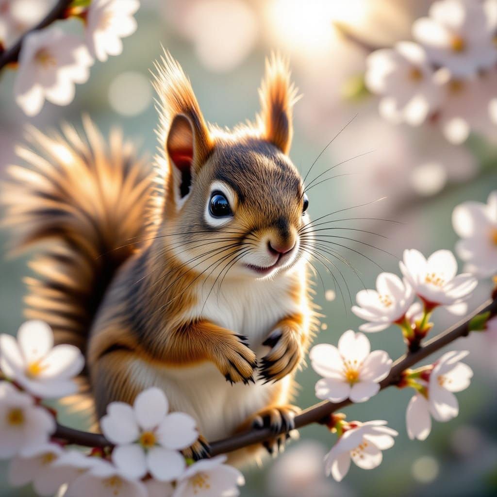 Stunning Hyperrealistic Stained Glass Squirrel Amidst Cherry...