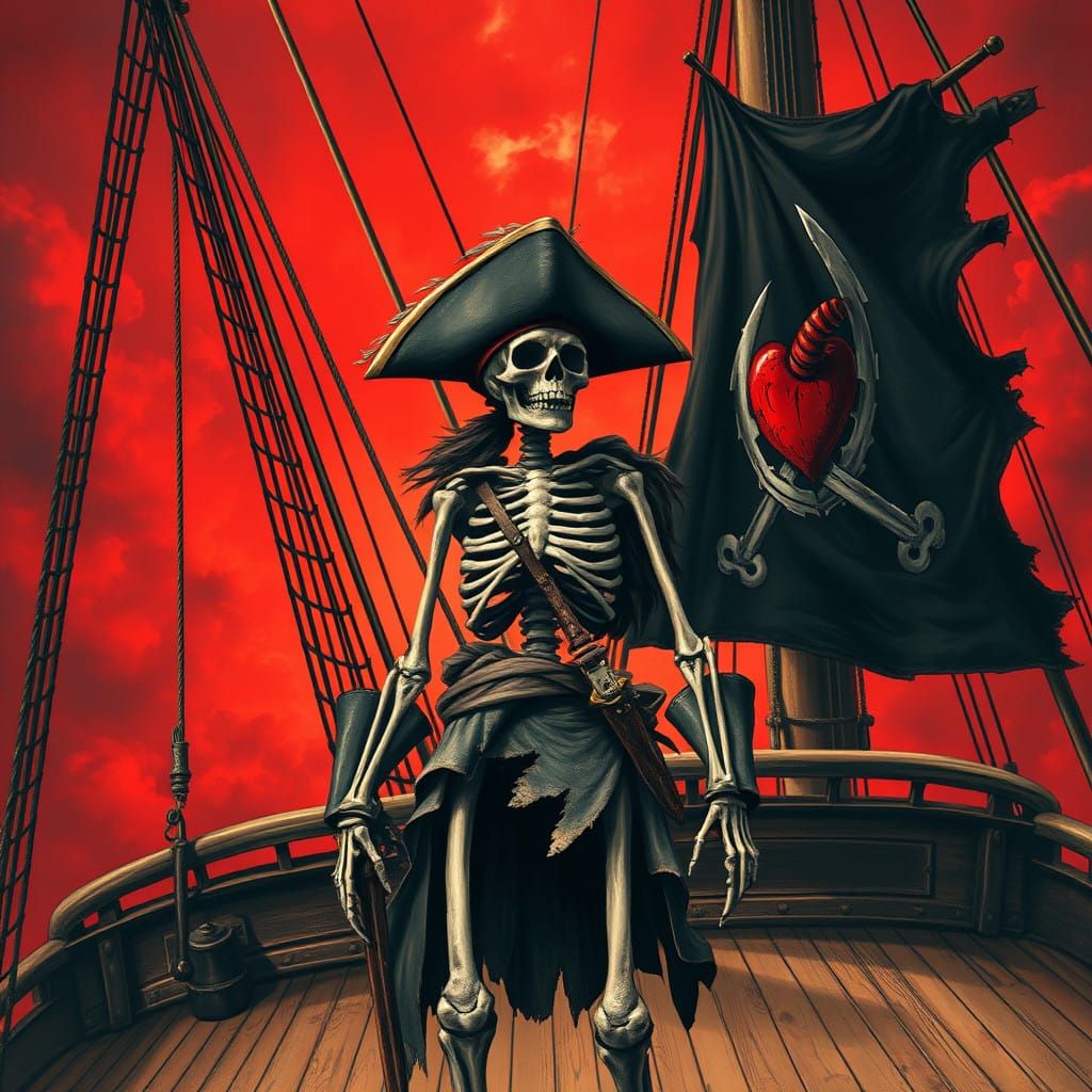 Undead Pirate Skeleton in Dark Fantasy Sailing Scene