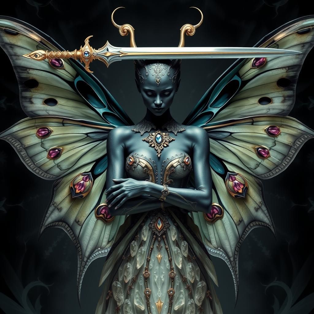 Obsidian Faerie Woman with Gem Sword