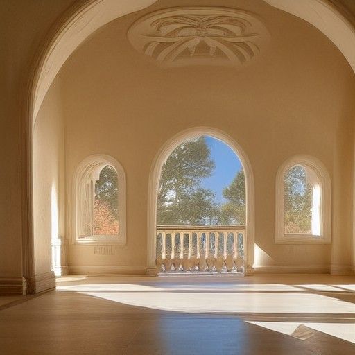 Sunlit Castle Balcony and Ballroom Interior