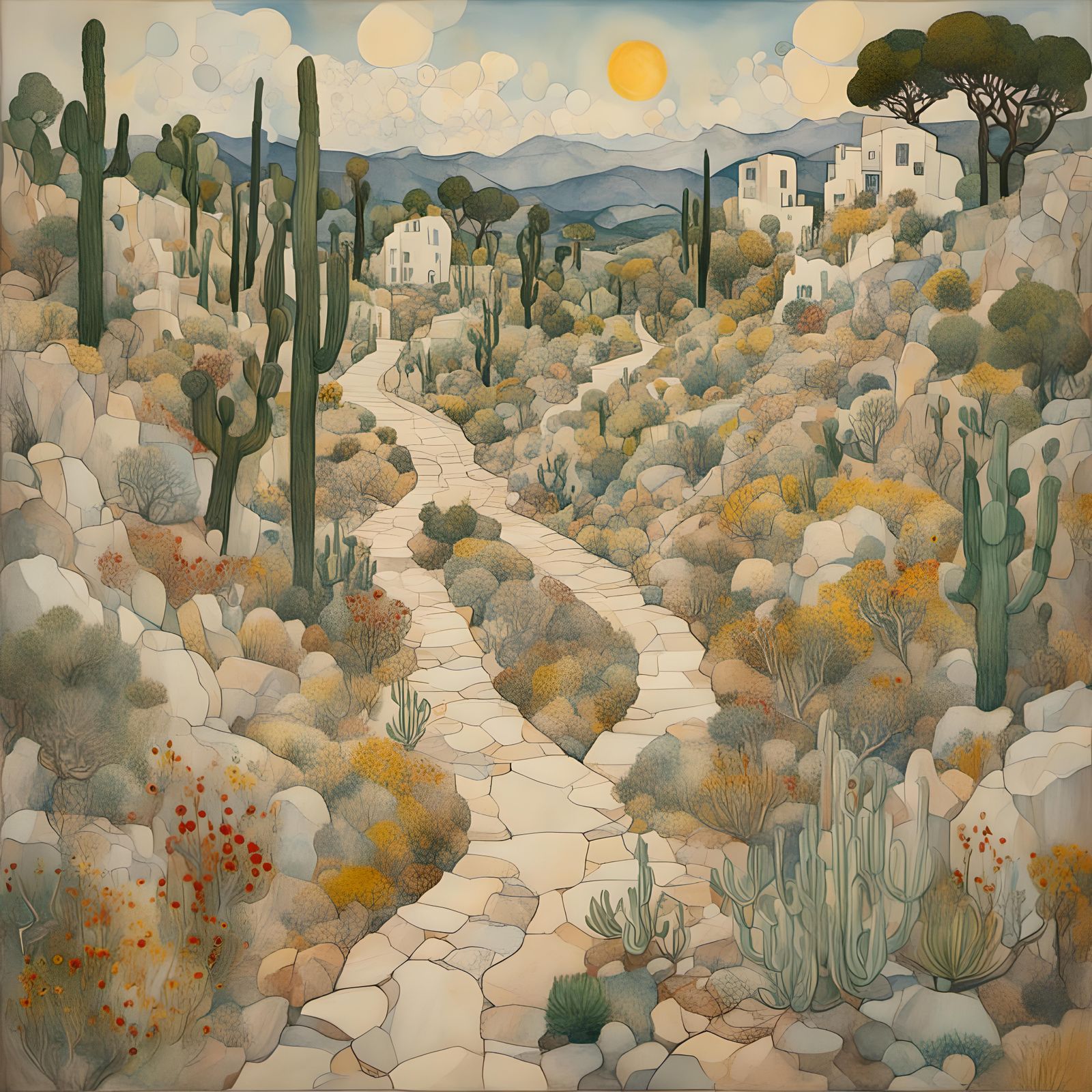 Whimsical Houses Guard Shoreline in Dadaist Style