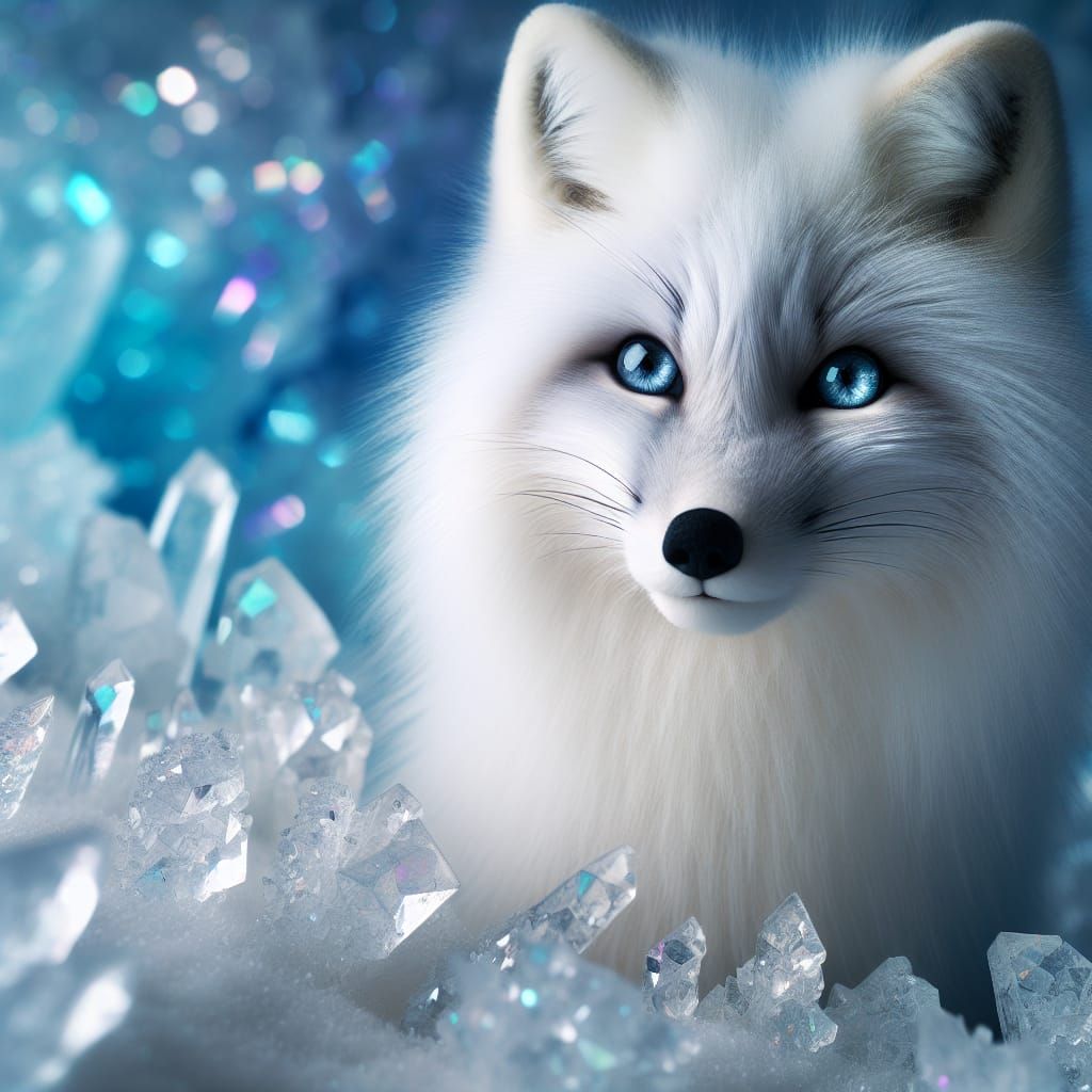 a stunning ice fox with ice crystals