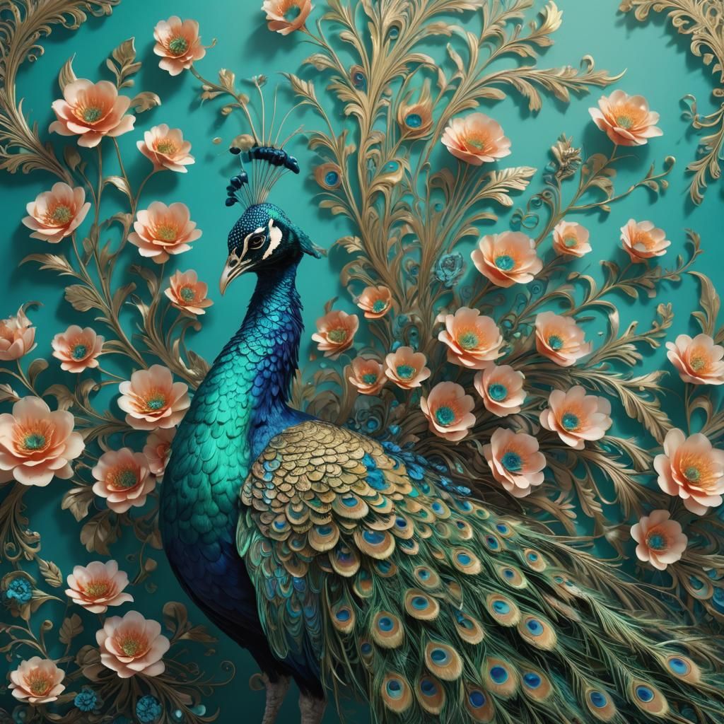Floral Peacock Fantasy Concept Art