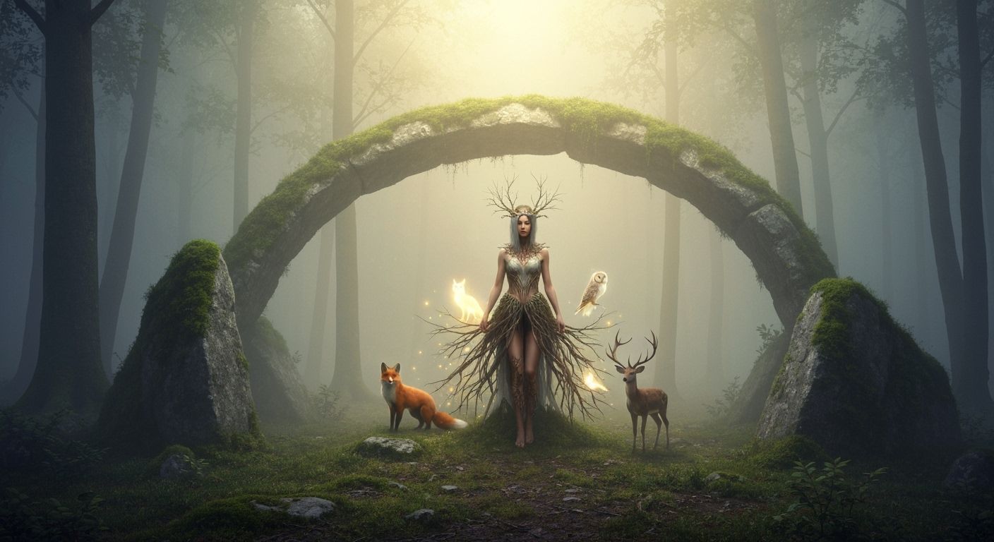 Mysterious Stone Circle in Fog-Shrouded Forest