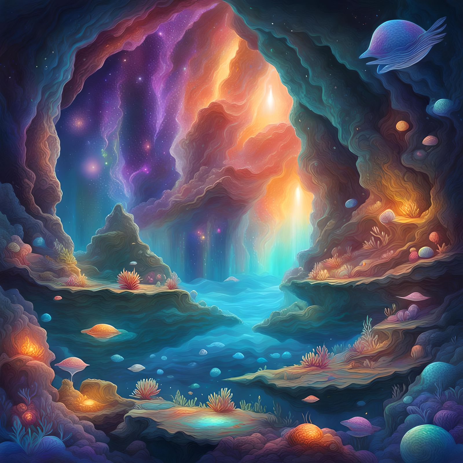 Holographic Underwater Caves in Astral Cosmic Style
