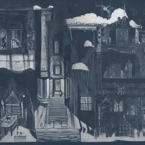 Dali's Apartment: Black and White Storybook Illustration