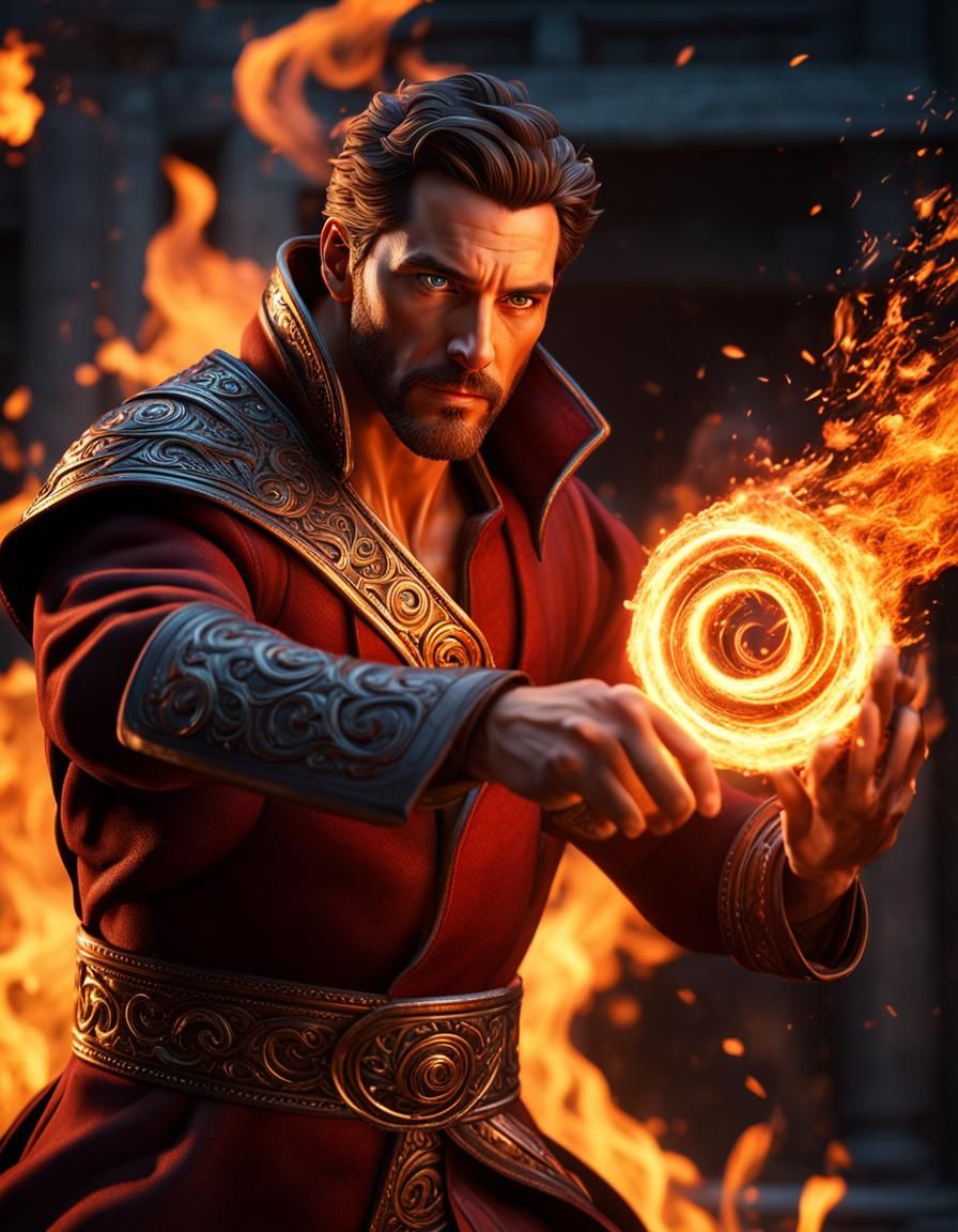 Master of Fire in Hyperrealistic Style