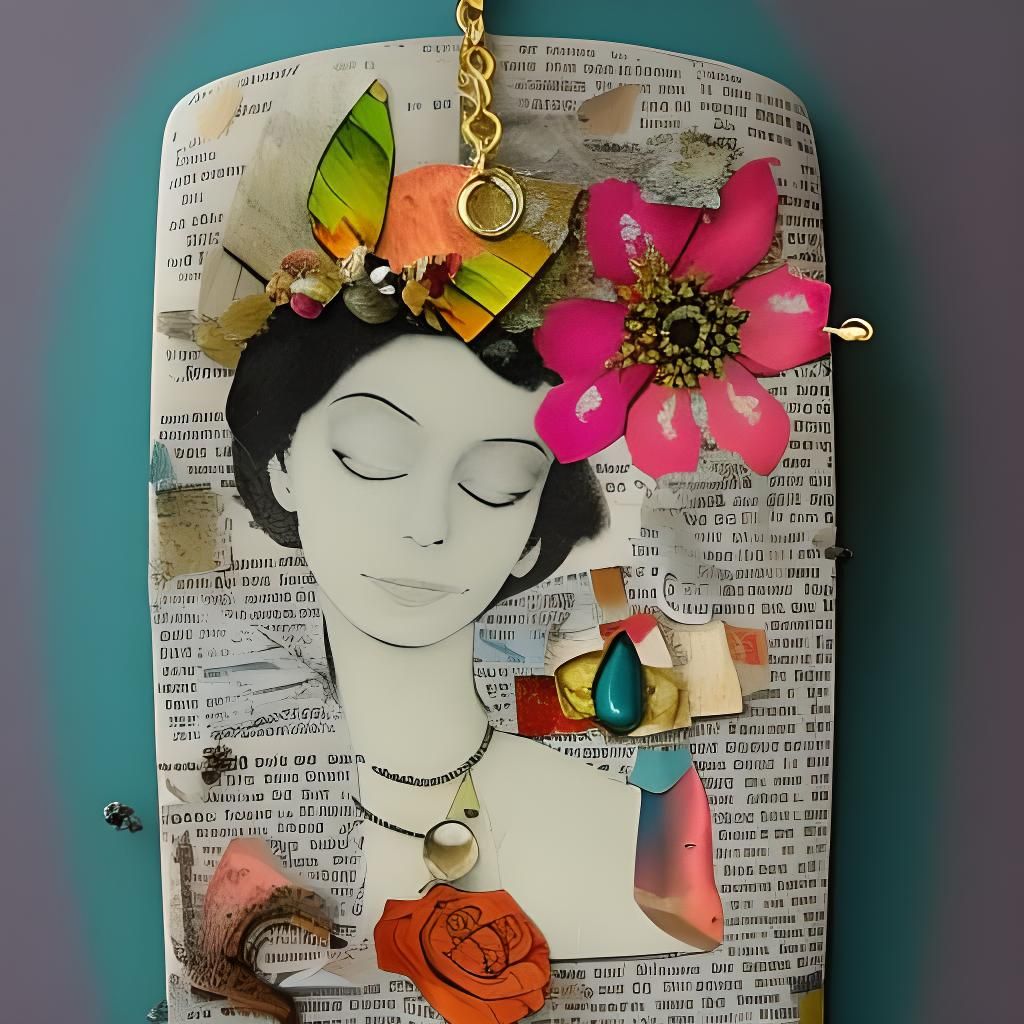 Mixed Media Collage Art of Woman with Flower