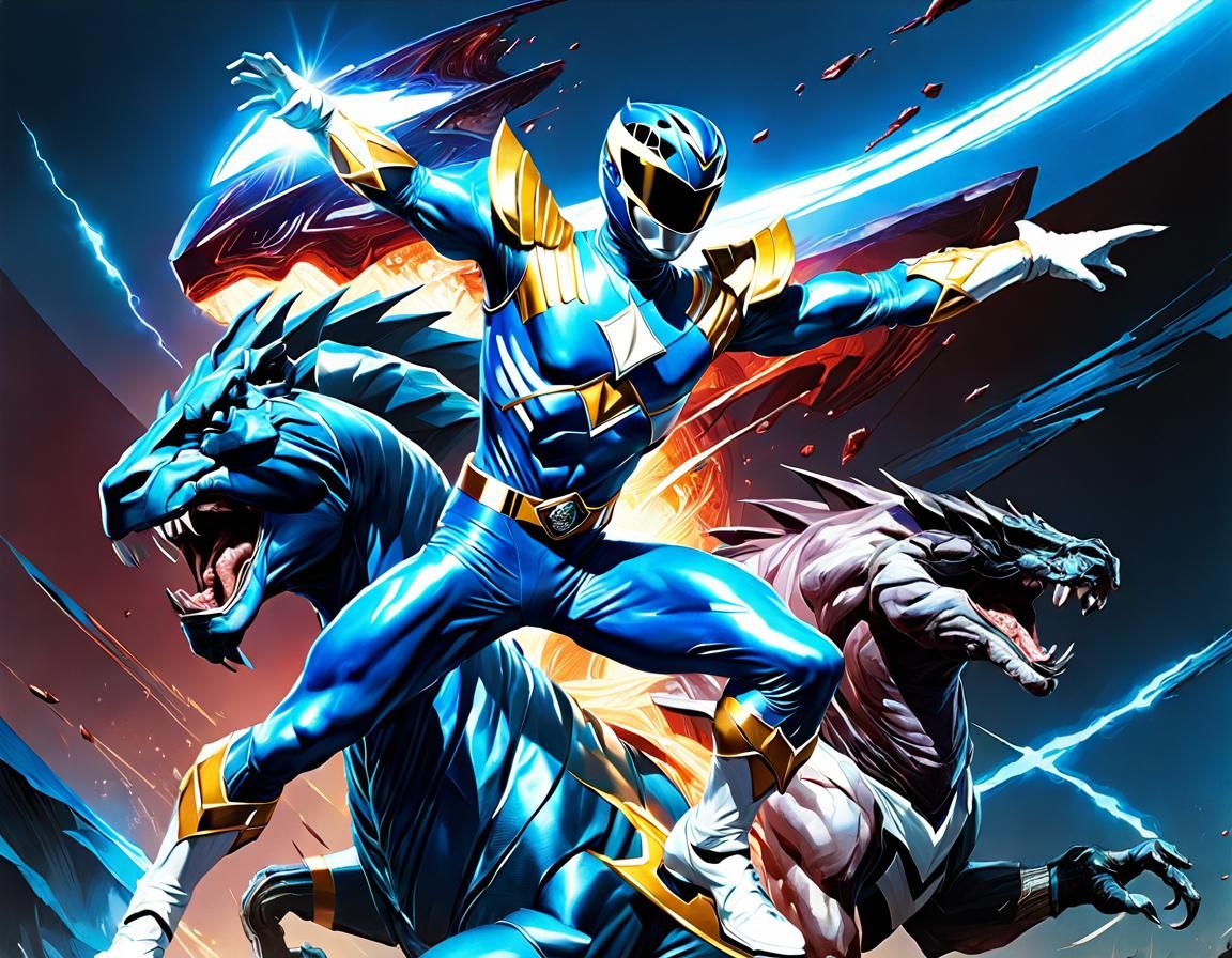 Blue Power Ranger in Comic Book Style