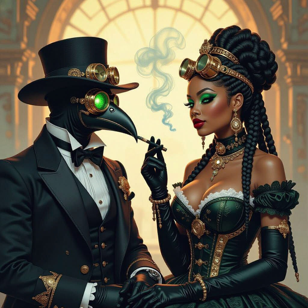 Plague Doctor and Pinup Model at Steampunk Ball