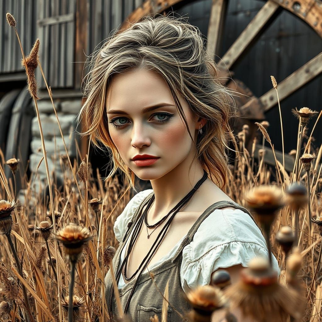 Woman in Thistles: Expressive Brushstroke Art