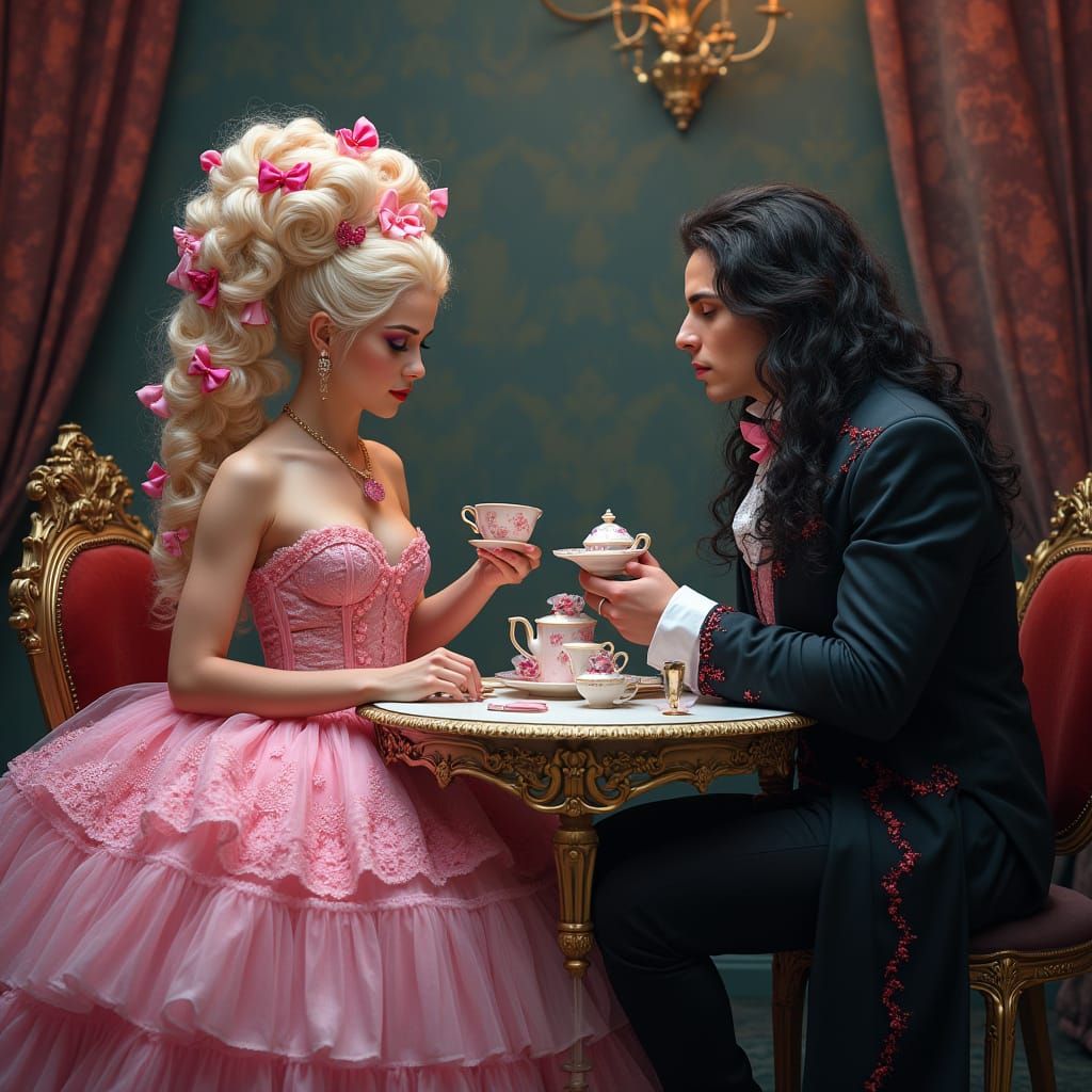 Feminine Vampire Princess Serves Tea to Her Powerful King
