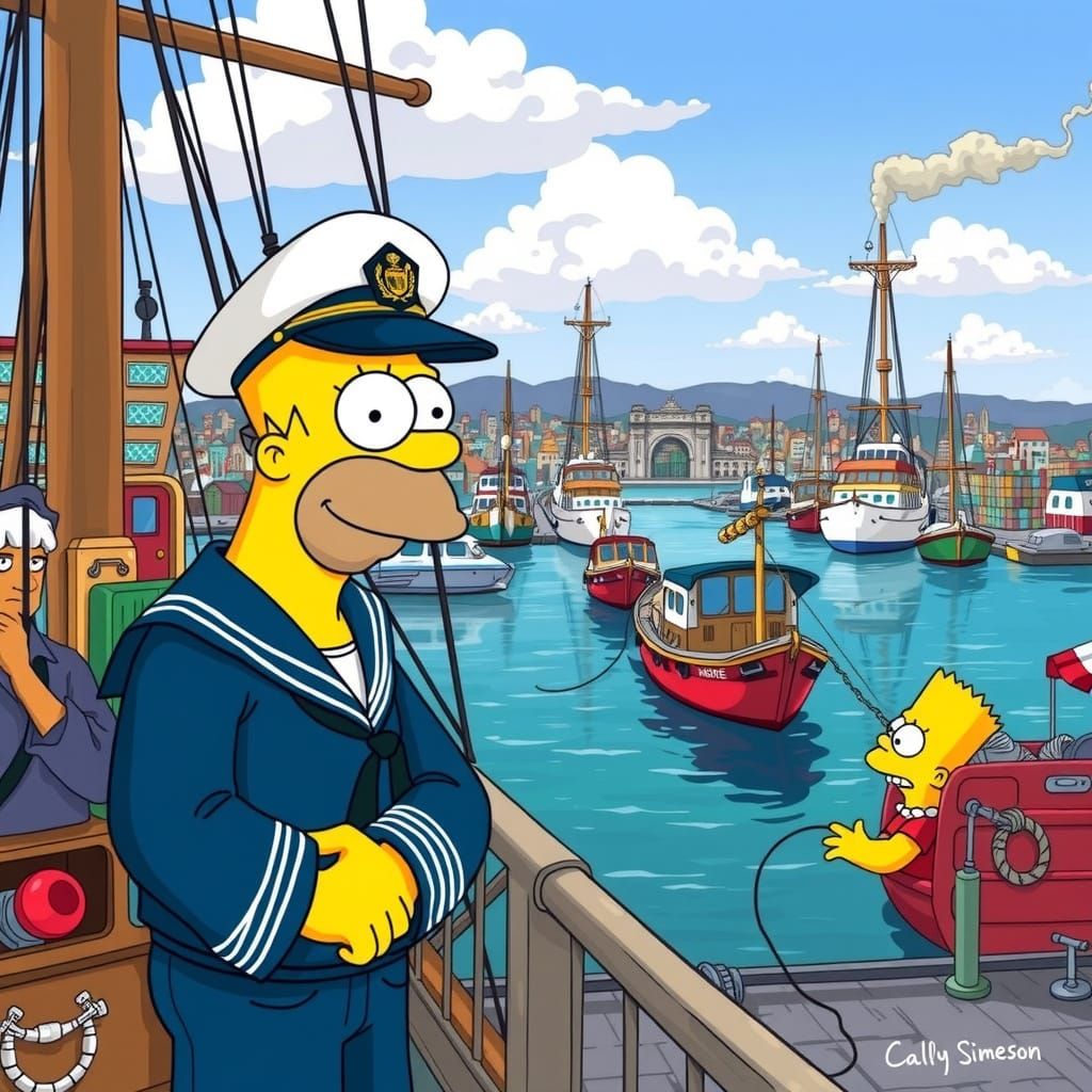 Sailor Meets Homer in Vibrant Cartoon Art