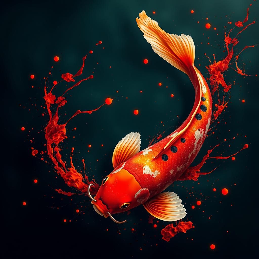 Vibrant Abstract Koi Pond in Matte Painting Style