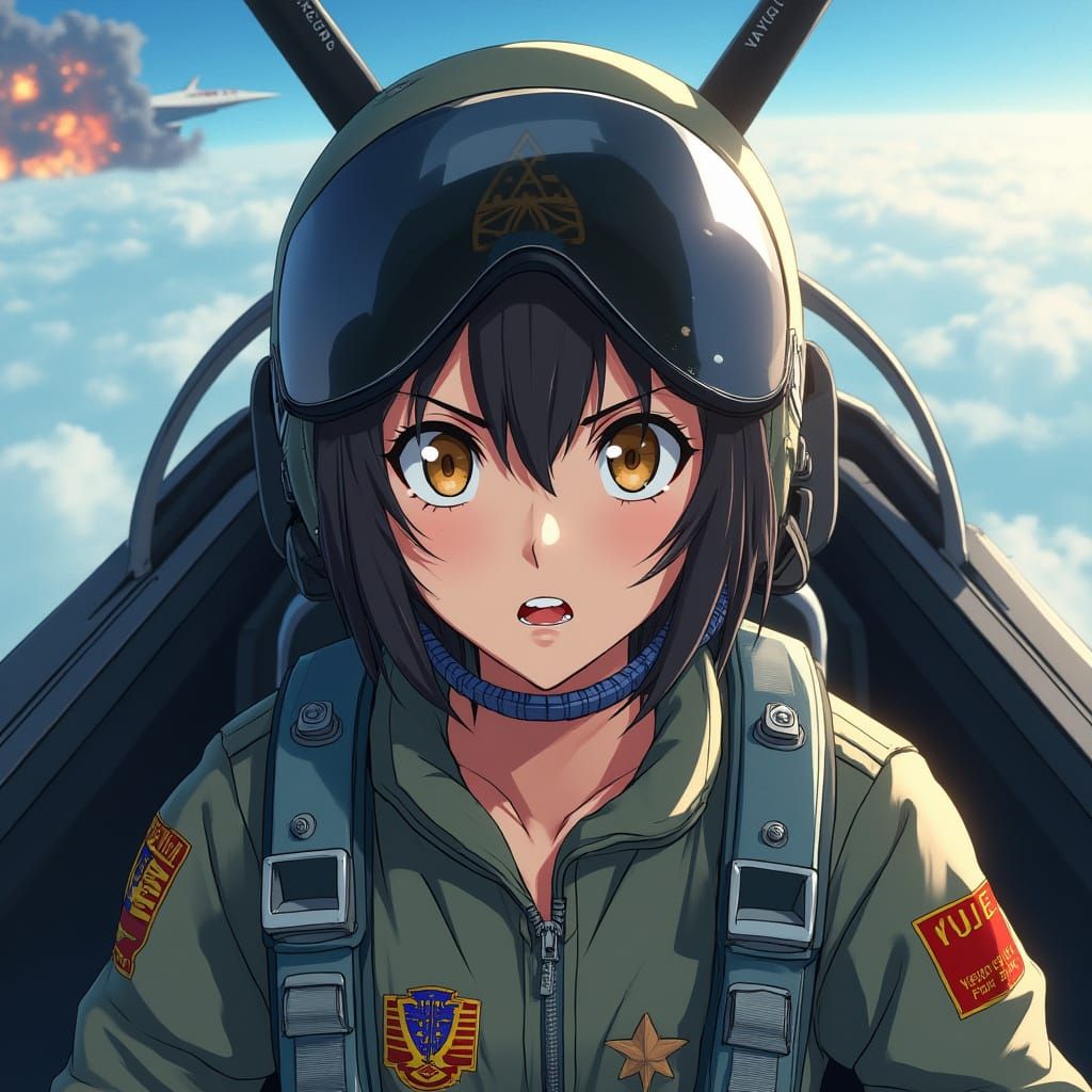 Fierce Anime Female Pilot in Tactical Flight Suit