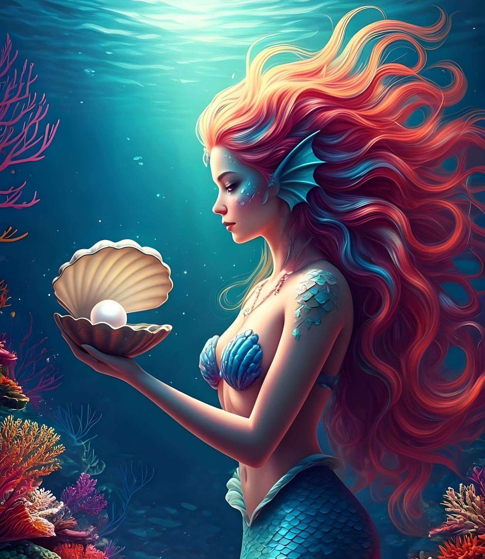 Mermaid in a Vibrant Coral Reef Fantasy