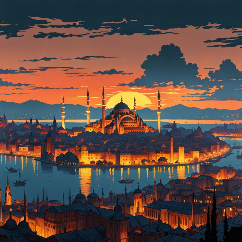 Constantinople skyline at sunset
