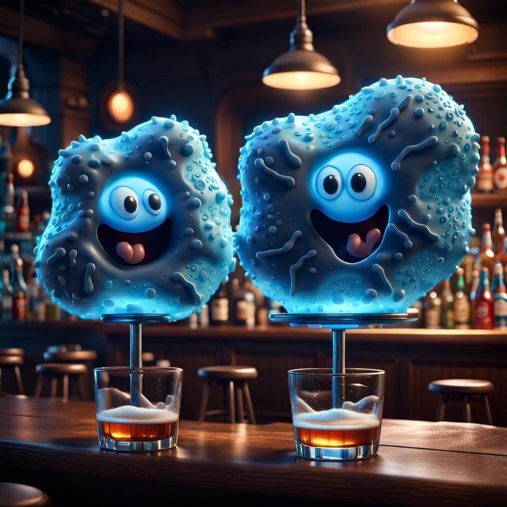 Funny Cartoon of Anthropomorphic Amoebas Drinking Beer