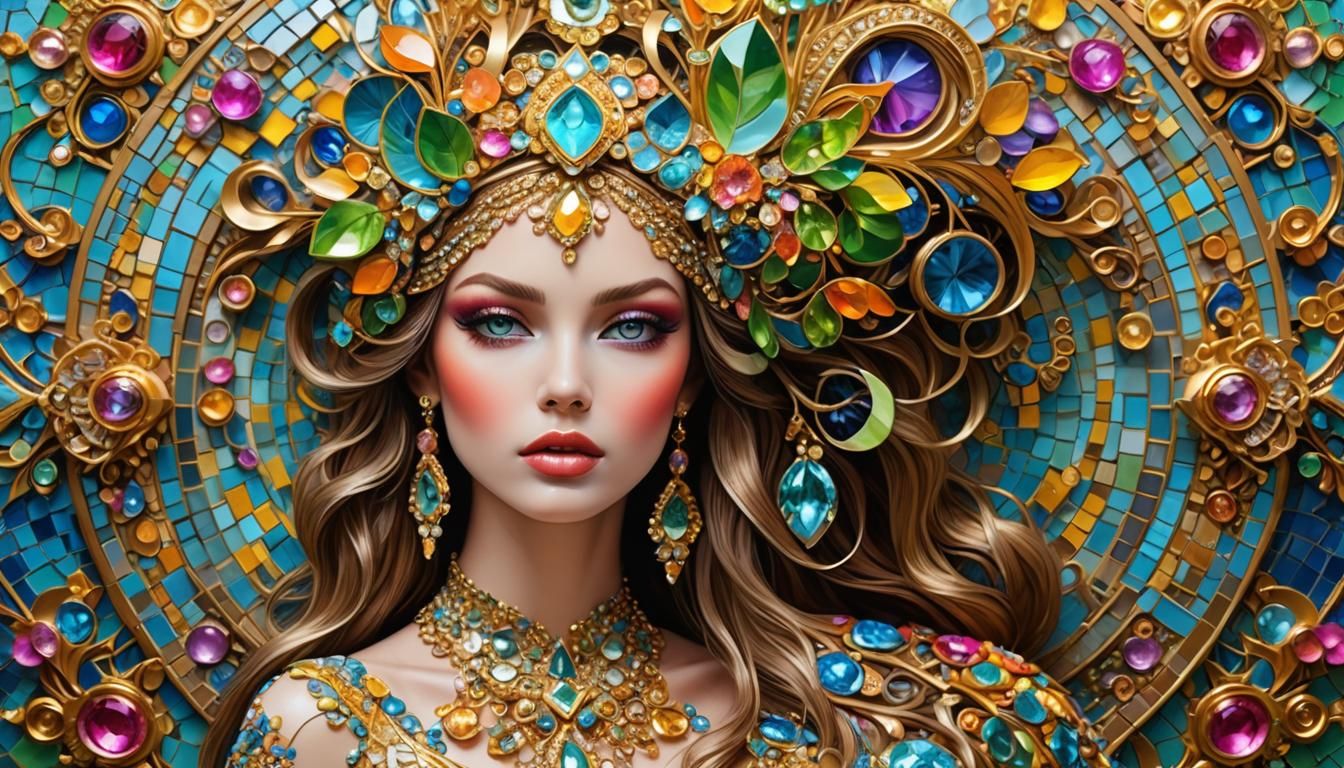 Glamorous Futuristic Supermodel with Gold Trim and Vivid Col...