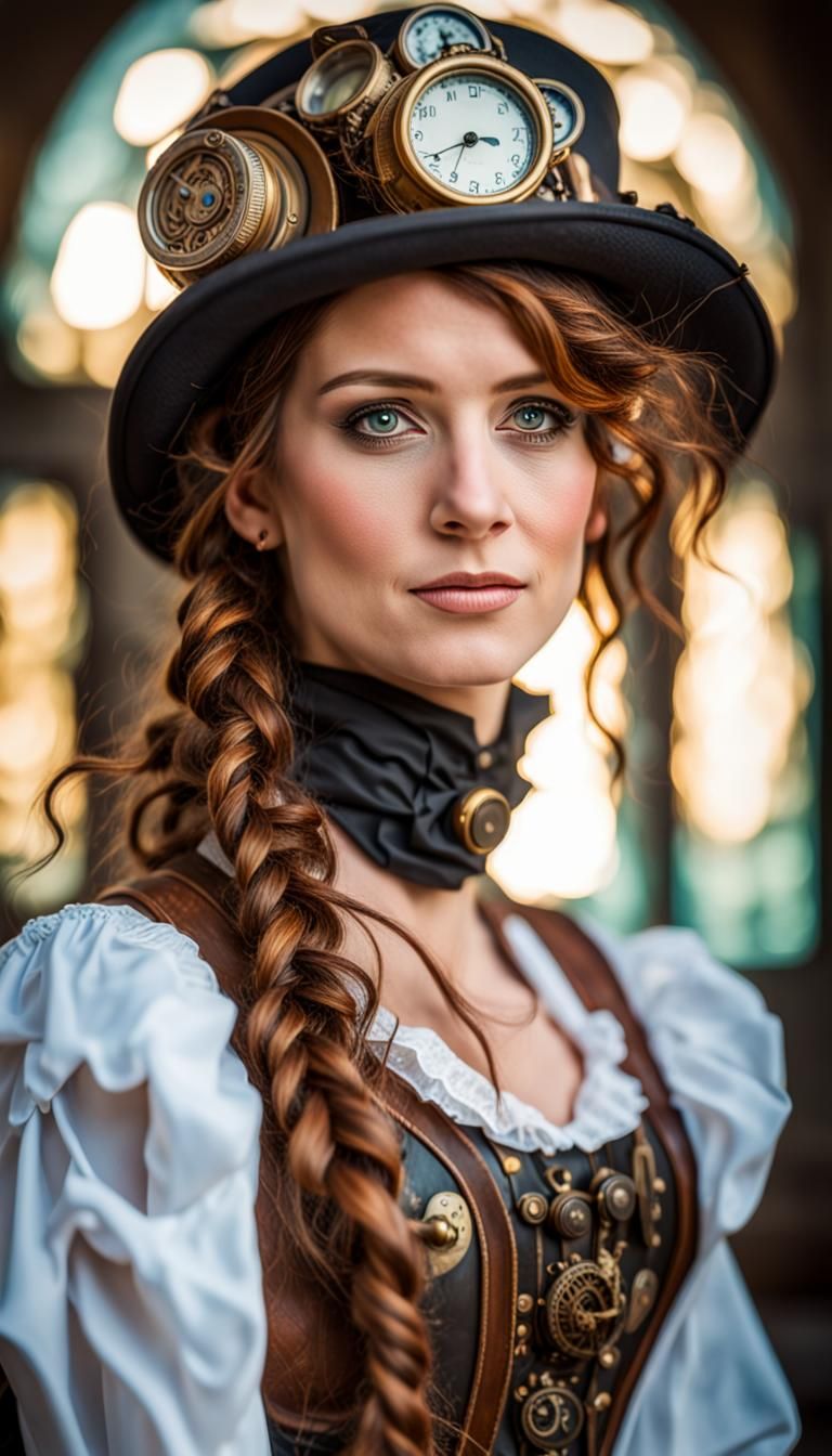 Steampunk Lady Portrait in Art Nouveau Style