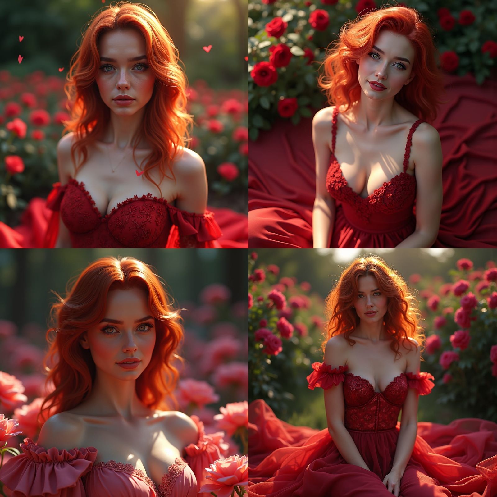 Enchanting Redhead in Mystical Rose Garden