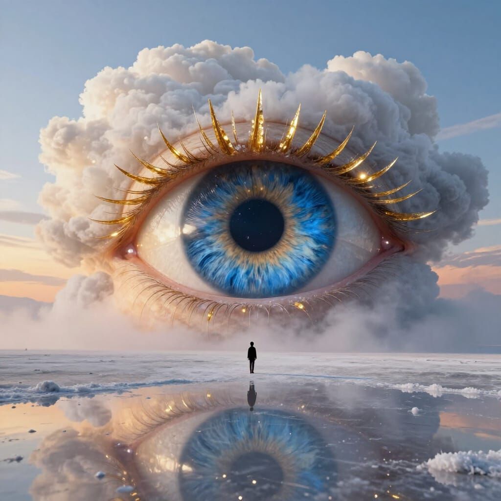 Colossal Blue Eye on Salt Flat at Sunset