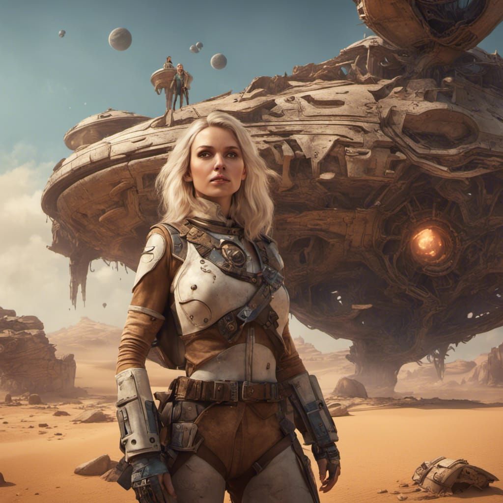 Fantasy Archeologist Explores Derelict Starship, Matte Paint...