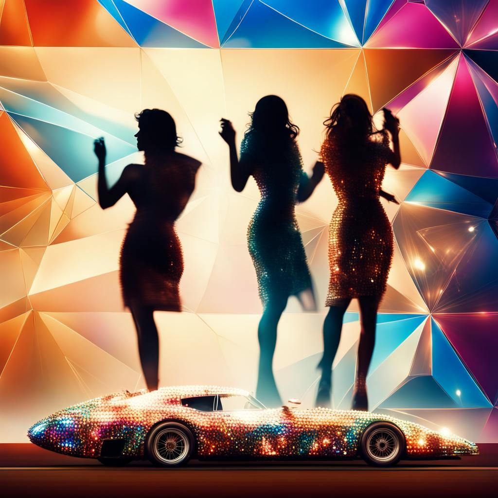 Disco Ball Racing Car on Curved Earth: Hyperrealistic