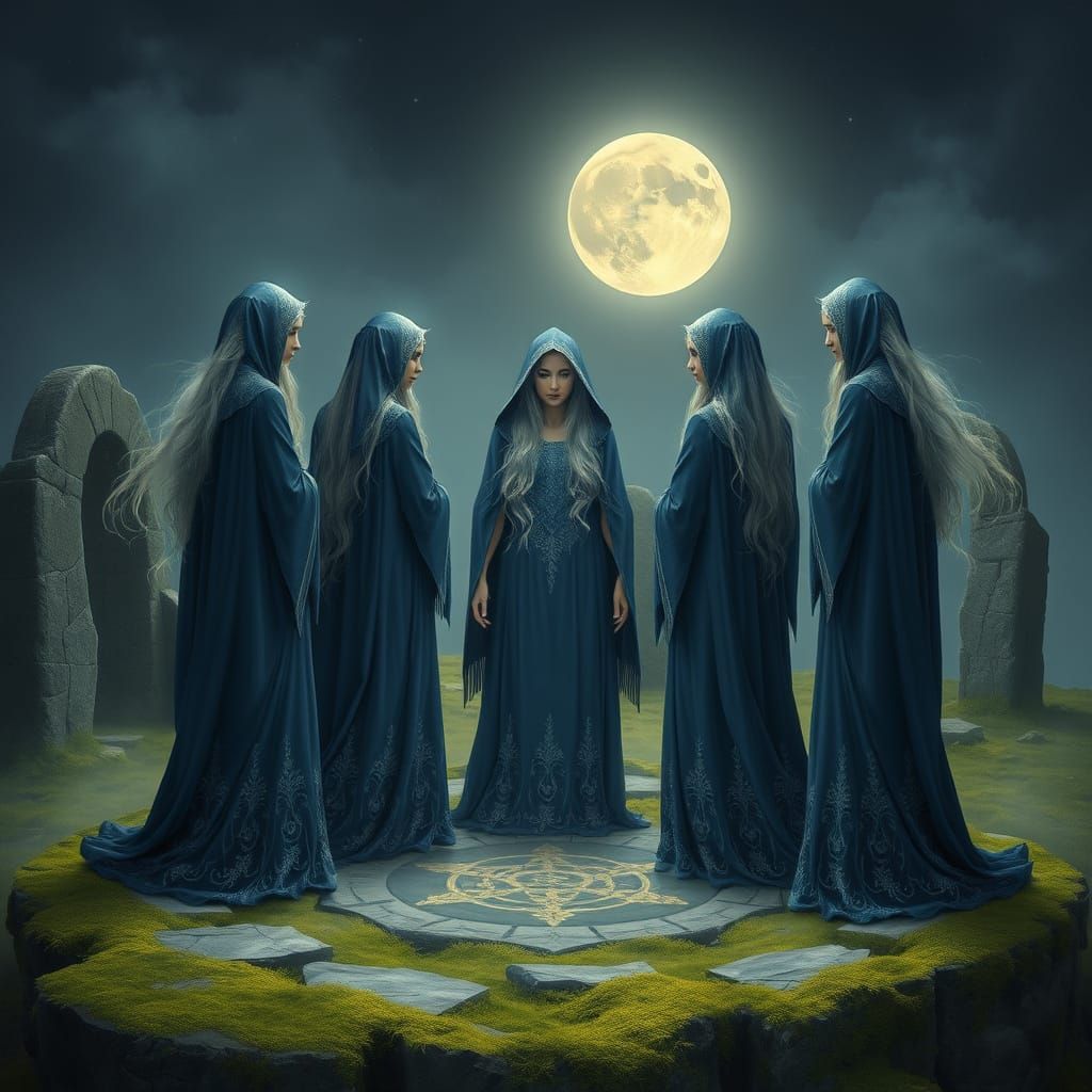 Moon Priestesses in Enchanted Lunar Circle