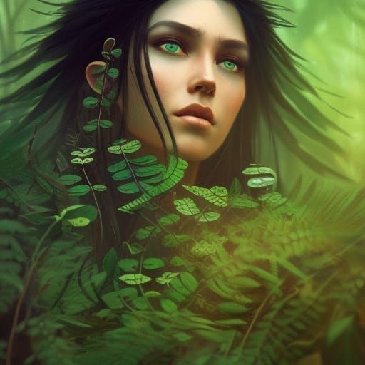 Native American Nature Goddess with Flowing Hair