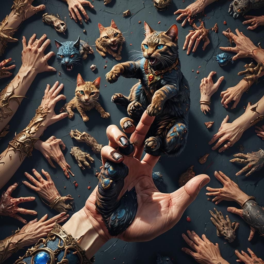 Cat Bites Hand: Detailed Matte Painting