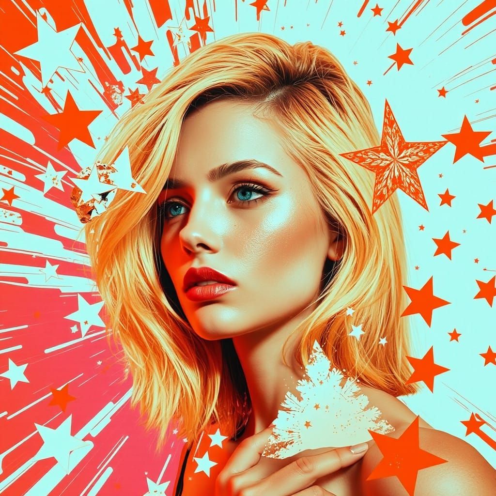 Dada Portrait: Woman in Neon Vortex Collage