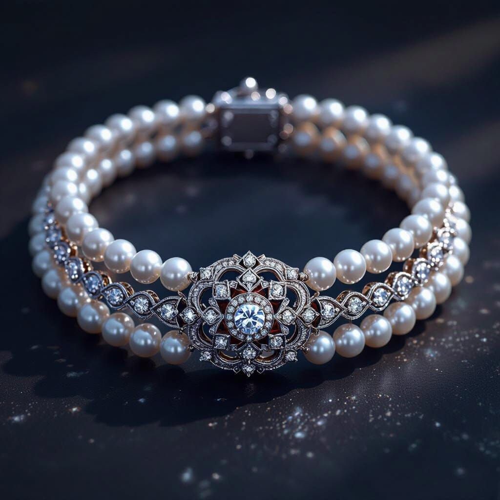 Intricate Pearl Choker with White Gold & Diamond Overlay